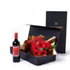 Valentine's Day 12 Stem Red Rose Bouquet With Box & Wine, roses, wine, Valentine's day gifts, Blooms America Flower Delivery