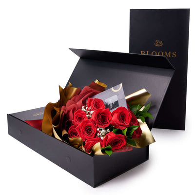Valentine's Day 12 Stem Red Rose Bouquet With Designer Box, America Flower Delivery, roses, Valentine's Day gifts, Blooms America Delivery