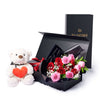 Valentine's Day 12 Stem Red & Pink Rose Bouquet With Box & Bear, America Flower Delivery, Valentine's Day gifts, roses, plush gifts. Blooms America Delivery