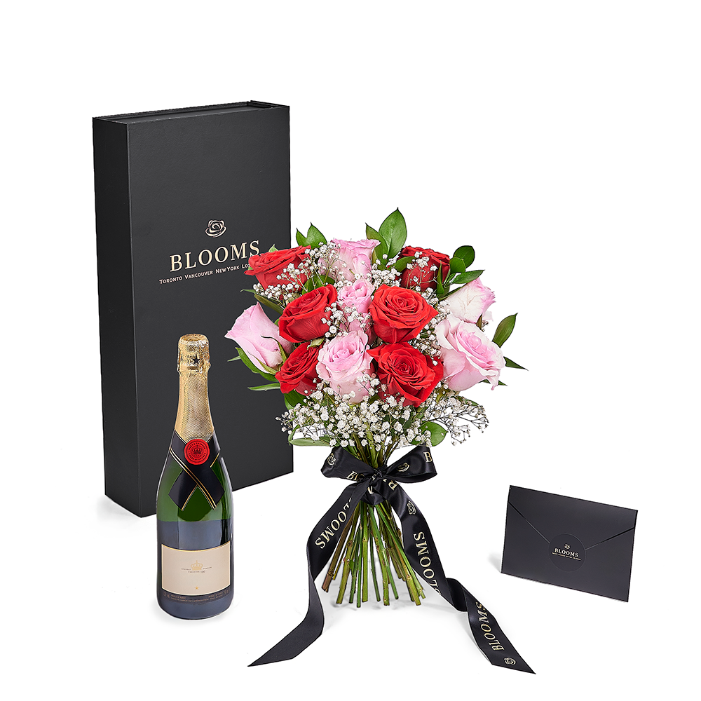 Sparkling Wine with Valentine's Bouquet – how the gift is presented