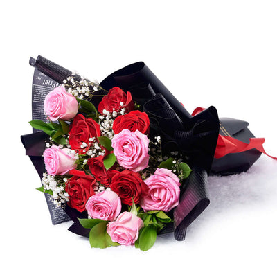 Valentine's Day 12 Stem Red & Pink Rose Bouquet, America Flower Delivery, Valentine's Day gifts, roses. America Blooms Delivery