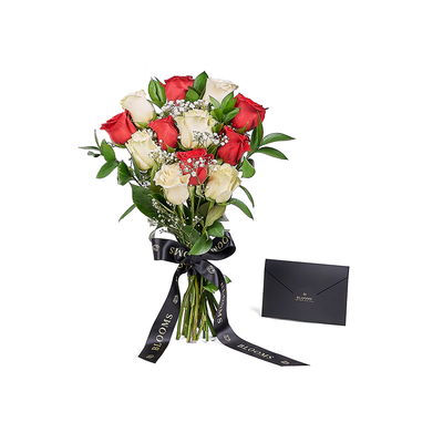 Valentine's Day 12 Stem Red & White Rose Bouquet, America Flower Delivery, roses, Valentine's Day gifts. America Blooms Delivery