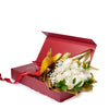 Valentine's Day 12 Stem White Rose Bouquet With Designer Box, Blooms America Flower Delivery, Valentine's Day gifts, roses. Blooms America Delivery