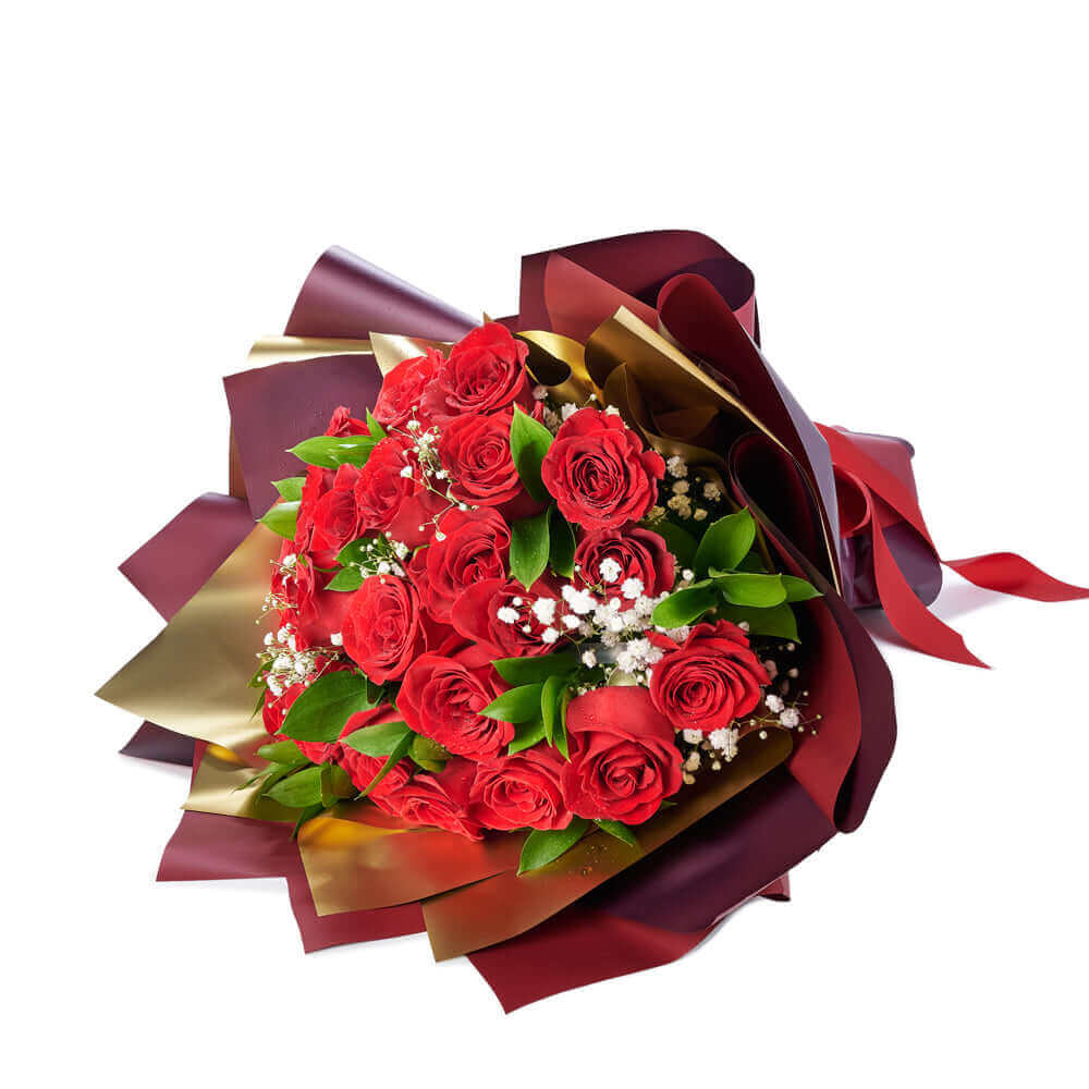 Valentine's Rose and Salal Bouquet – how the gift is presented