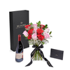 Valentine's Day 12 Stem Red & Pink Rose Bouquet With Box & Wine, Blooms America Flower Delivery, Valentine's Day gifts