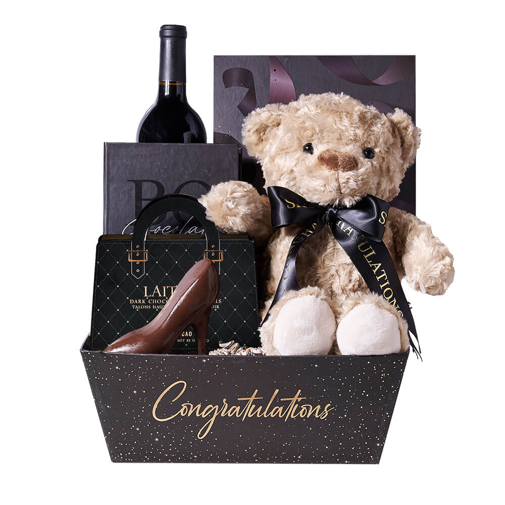 Bear & Wine Graduation Gift, chocolate gift, chocolate, wine gift, wine, plush gift, plush, graduation gift, graduation, gourmet gift, gourmet. America Blooms- America Blooms Delivery
