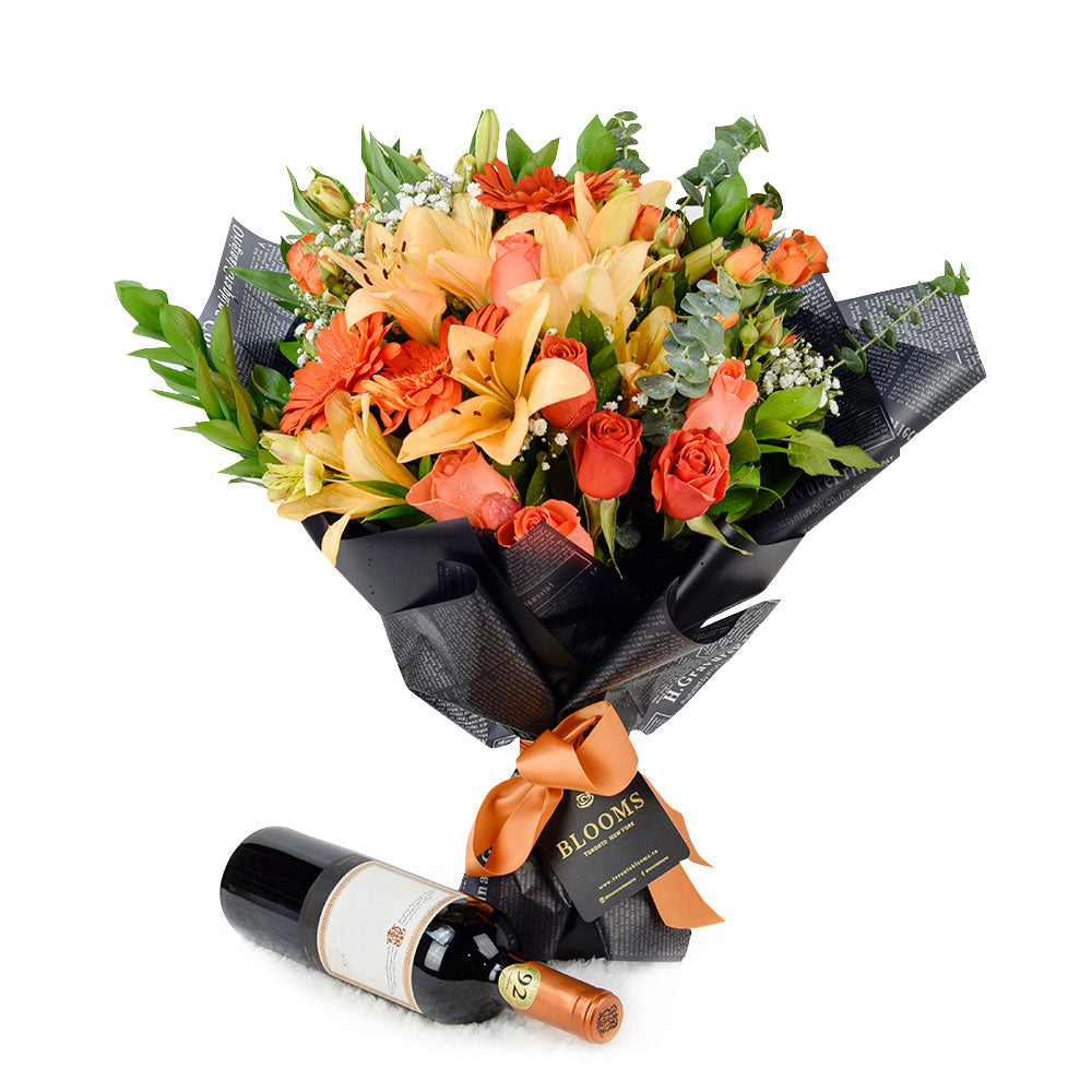 Mixed rose bouquet in red, yellow, and orange. America Blooms Delivery