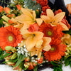 Mixed rose bouquet in red, yellow, and orange. Blooms America Delivery
