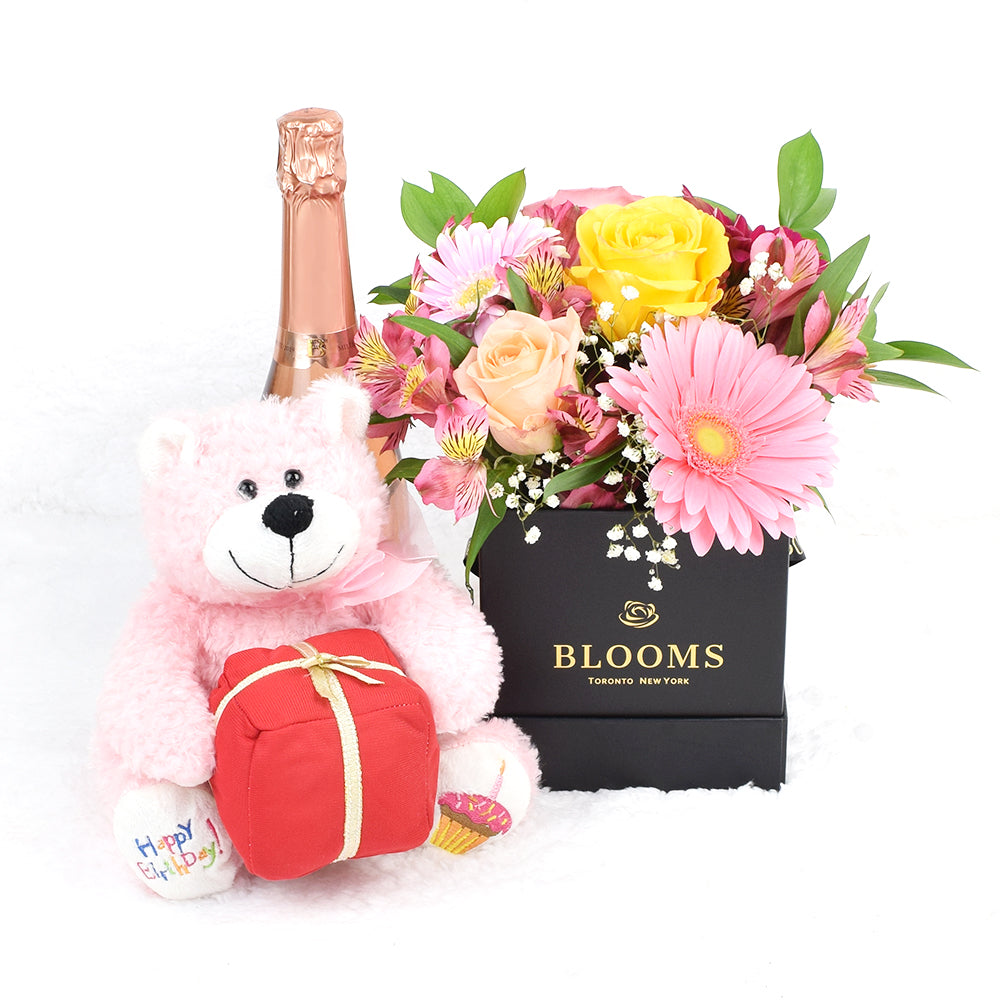 Birthday Bash Lilies Champagne & Flower Gift, from America Blooms - America Delivery.
