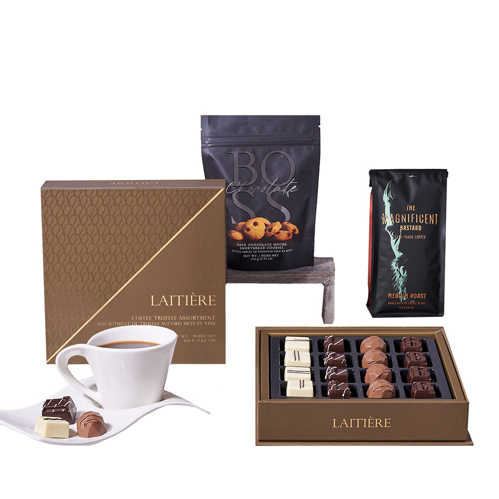 Café & Chocolate Gift Set, coffee gift baskets, coffee gift, coffee, gourmet gift, gourmet, chocolate gift, chocolate America Blooms