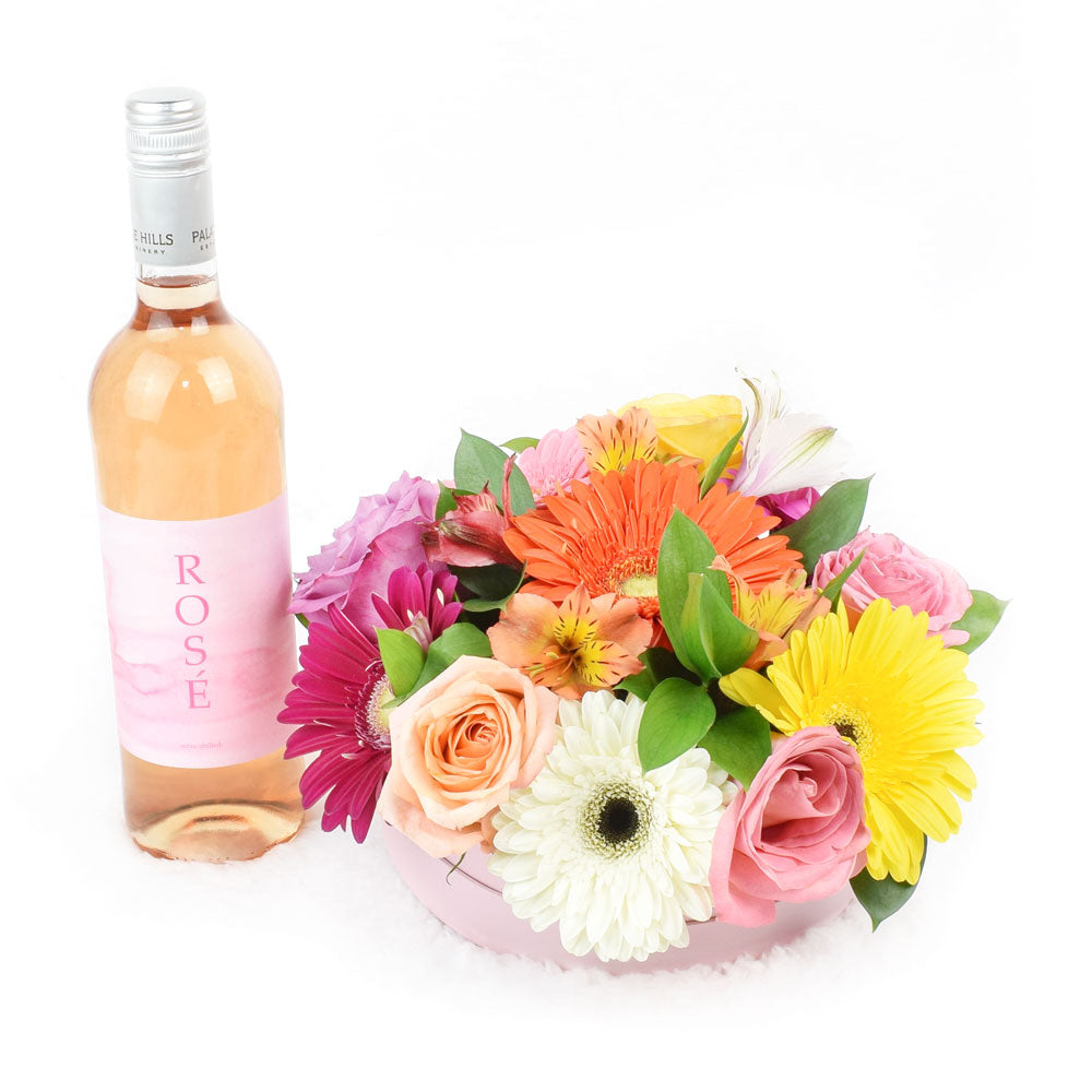 Celebrating Her Flowers &amp; Wine Gift, Champagne Gift Set from America Blooms - America Delivery.