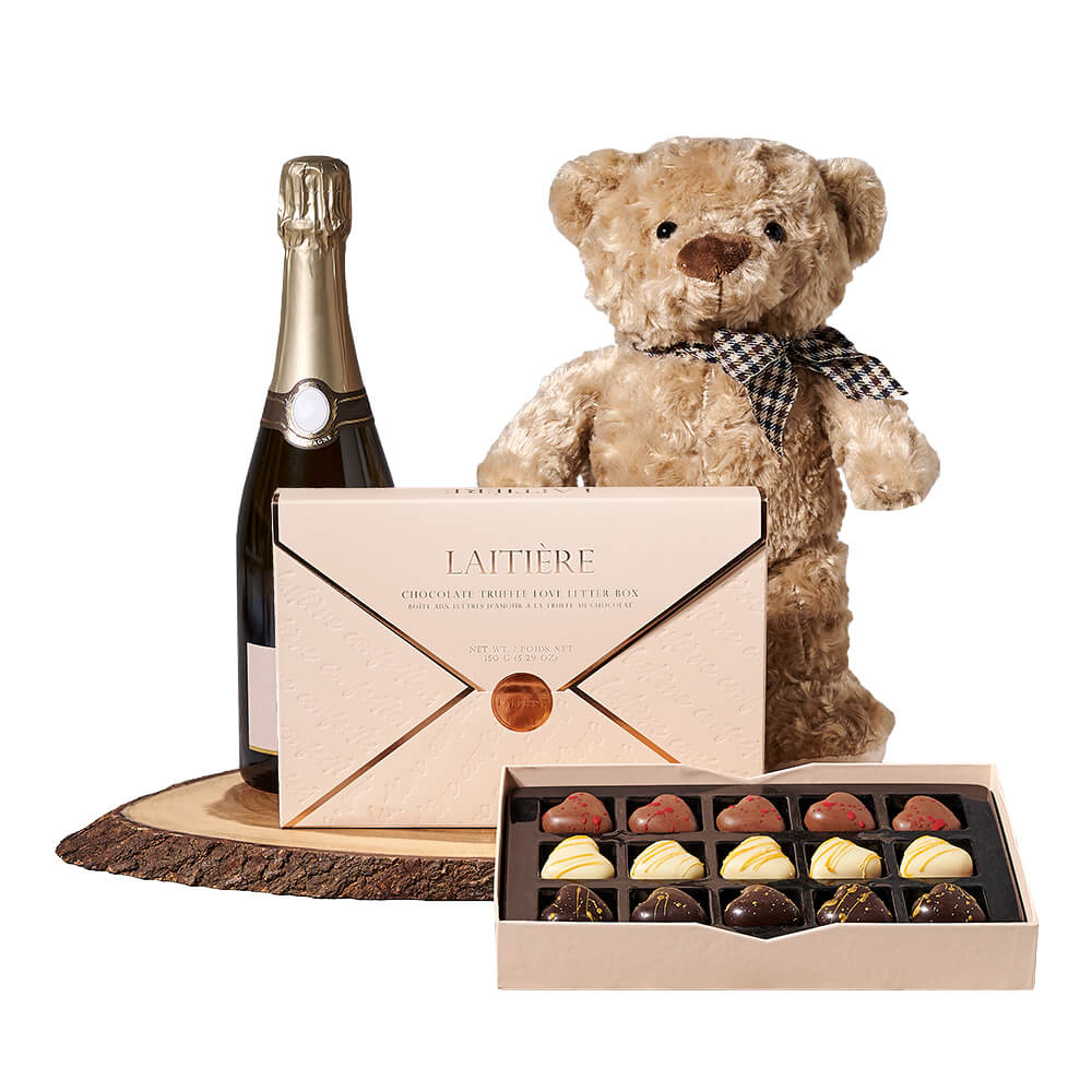 Sparkling Wine Chocolate Bear Gift – how the gift is presented