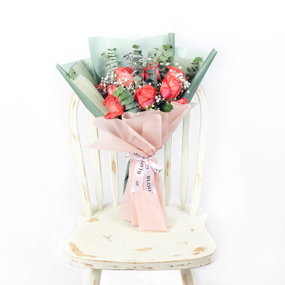 Coral Rose Dream Bouquet, floral gift baskets, gift baskets, flower bouquets