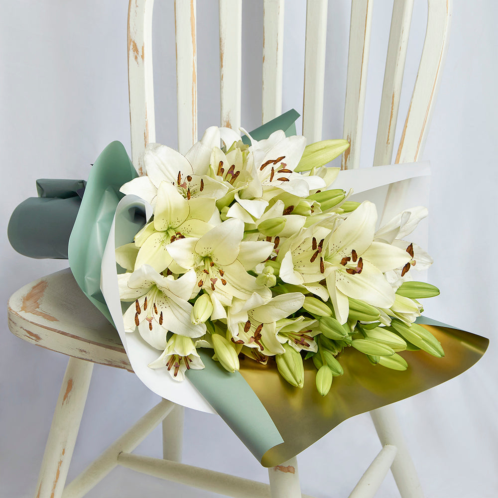 Crisp Snow Lily Bouquet, from America Blooms - Same Day America Delivery.