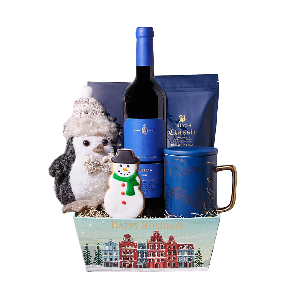 Christmas Red Wine and Cocoa Tray – how the gift is presented