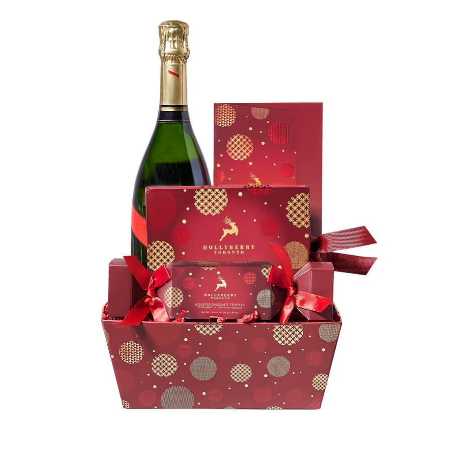 Holiday Sparkling Wine & Truffle Gift Tray, champagne gift baskets, Christmas gift baskets, gourmet gift baskets, holiday gifts, holiday, christmas gift, christmas, champagne gift, champagne, chocolate gift, chocolate, sparkling wine gift, sparkling wine