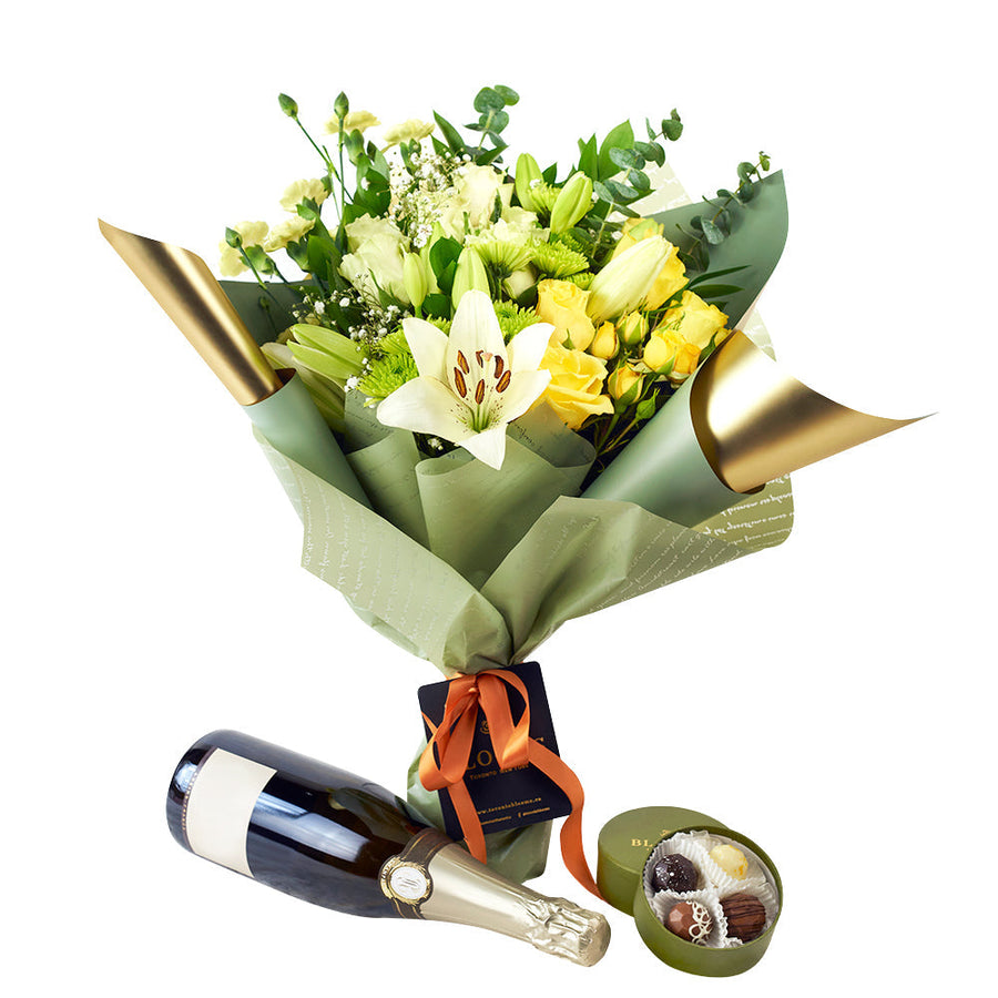 Joyful Renditions Floral Arrangement & Gift Set - Wine Gift Set - America Blooms Delivery