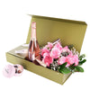 Mother’s Day Dozen Pink Rose Bouquet with Box, Champagne, & Chocolate, Mother’s Day Gifts from America Blooms - America Delivery.