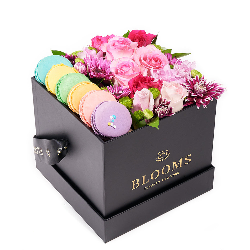 Complete Macaron &amp; Flower Gift Box, Floral Gifts from America Blooms - America Delivery.