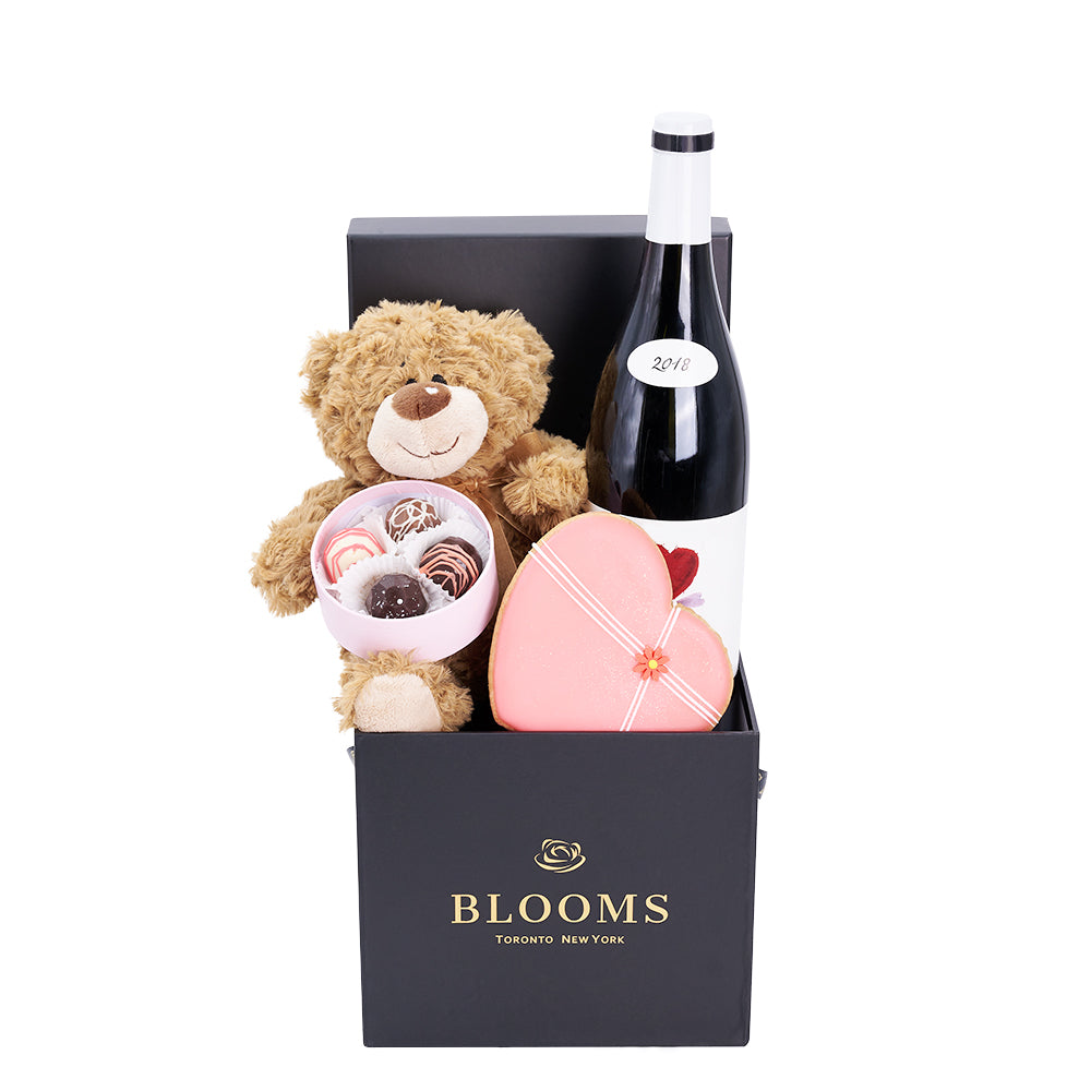 Mother's Day Wine &amp; Teddy Gift Box, Mother's Day Gift Baskets from America Blooms - America Delivery.