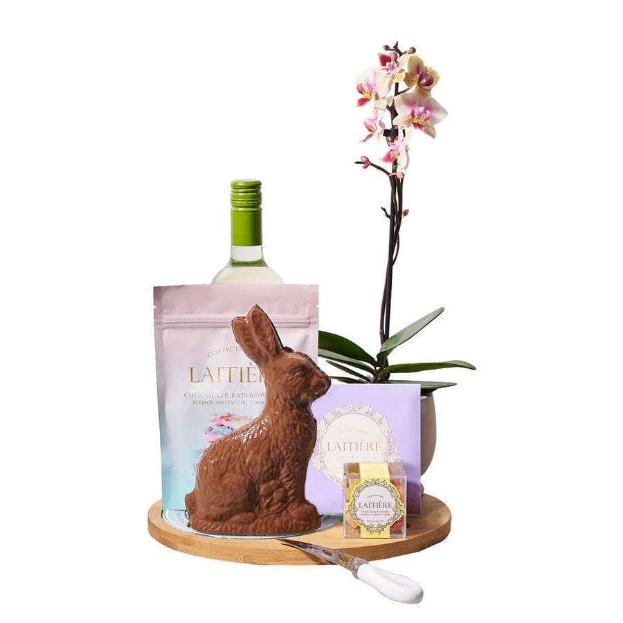 Orchid & Wine Easter Gift, orchid gift, orchid, plant gift, plant, easter gift, easter, wine gift, wine, chocolate gift, chocolate. America Blooms- America Blooms  Delivery