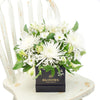 White floral mixed hat box arrangement. Blooms America  Delivery.