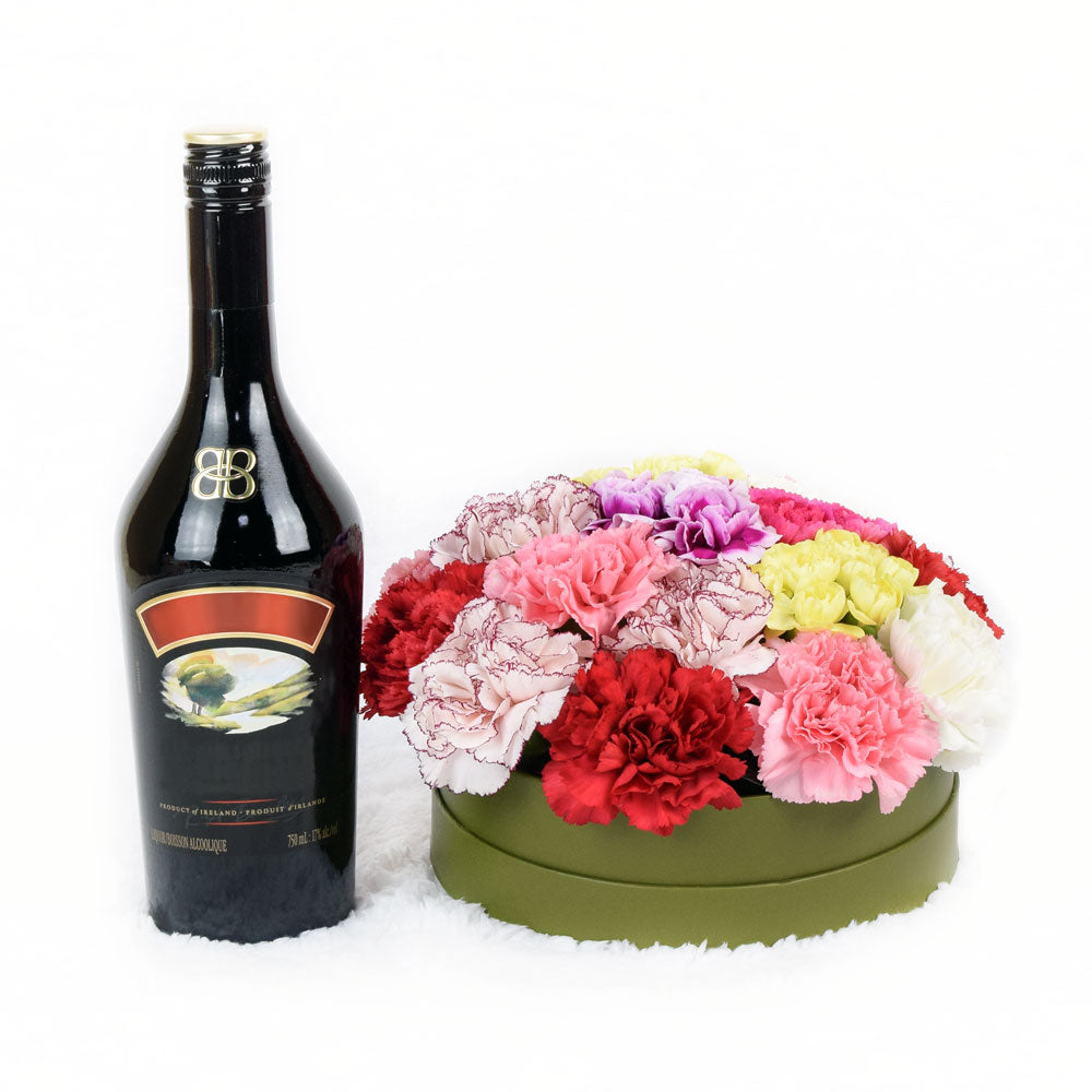 Simple Pleasures Flowers &amp; Baileys Gift, Flower Hat Box Gift Set from America - Blooms America Delivery.