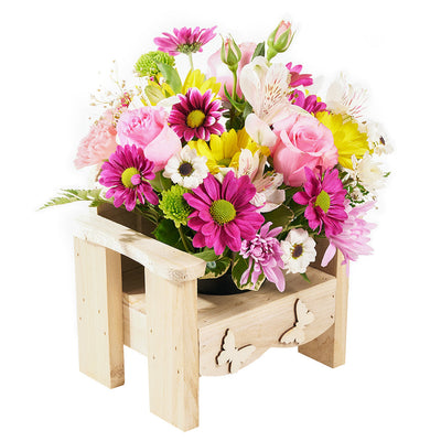 Slice of Nature Garden Chair , Mixed Flower and Chair Gift Set from America Blooms - America Delivery.