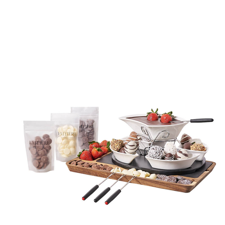 Strawberry & Chocolate Fondue Gift Board, chocolate gift, chocolate, fondue gift, fondue, chocolate fondue gift, chocolate fondue, fruit gift, fruit, strawberry gift, strawberry, gourmet gift, gourmet America Blooms Delivery