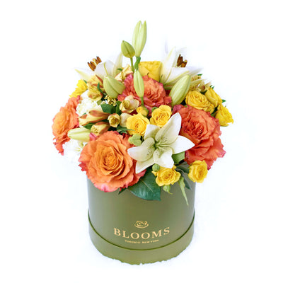 The Summer Glow Mixed Arrangement features a selection of beautiful roses, lilies, daisies, alstroemeria and carnations in a sleek designer box – ready to be delivered to your loved ones on any special occasion, from America Blooms - America Delivery.