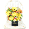 Sunrise mixed floral hat box arrangement. America Blooms Delivery