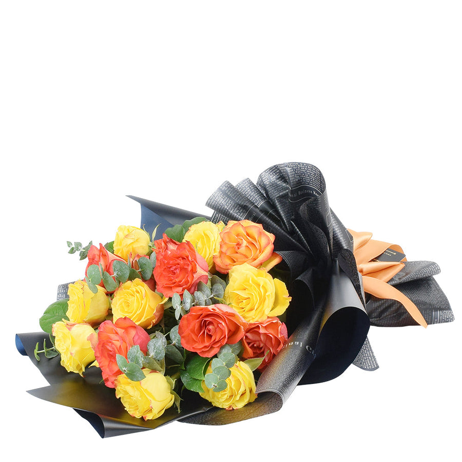 Sunset rose bouquet in red, yellow, and orange. America Blooms-America Blooms Delivery