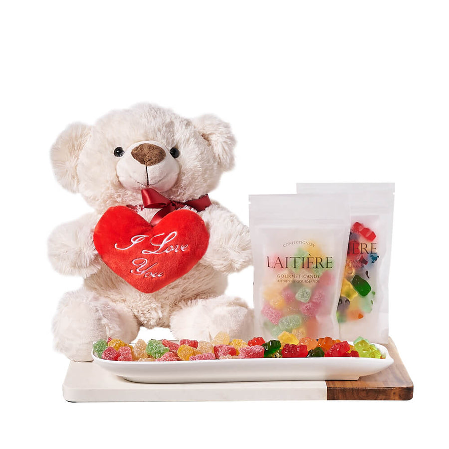 Sweet Teddy & Gummy Bear Gift Set, candy gift, candy, plush gift, plush, teddy bear gift, teddy bear, bear gift, bear. America Blooms Delivery