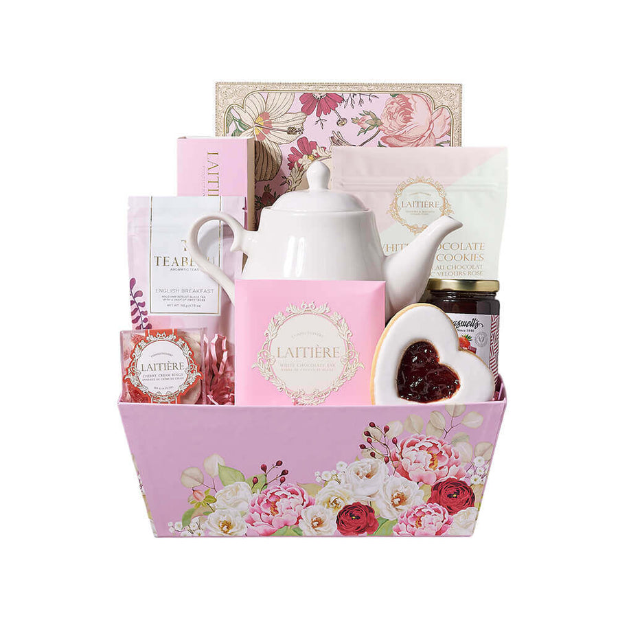 Sweet Treats & Tea Gift Tray, tea gift, tea, gourmet gift, gourmet, tea pot gift, tea pot, cookie gift, cookie, chocolate gift, chocolate. America Blooms- America Blooms Delivery